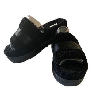 UGG Fluffita Black fluff flatform sandal. Excellent condition worn once indoors.